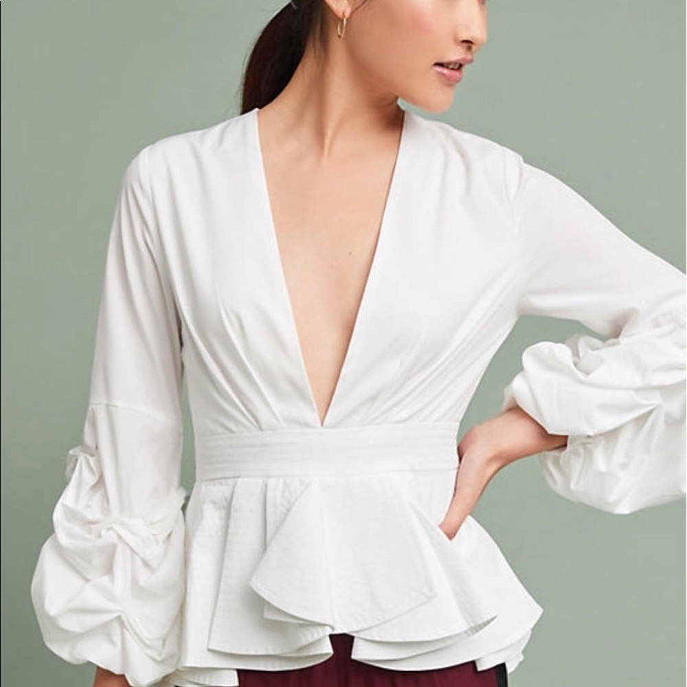 Anthropologie Magnolia Peplum Top Plunging Neck